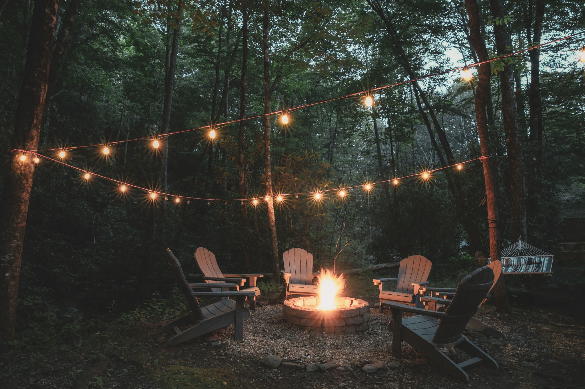 Outdoor fire pit by the creek