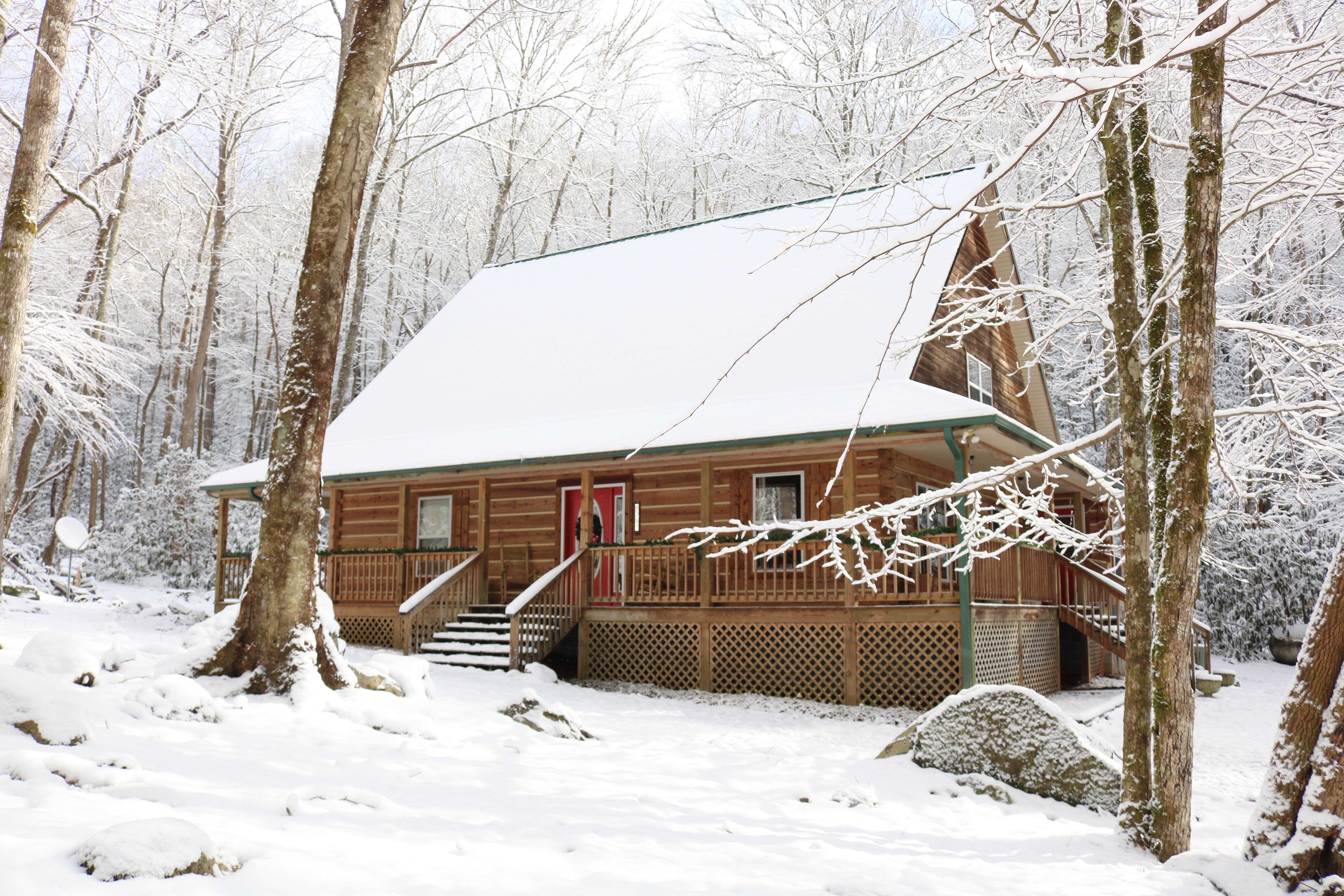 Compass Creek Cabin in rare winter snow